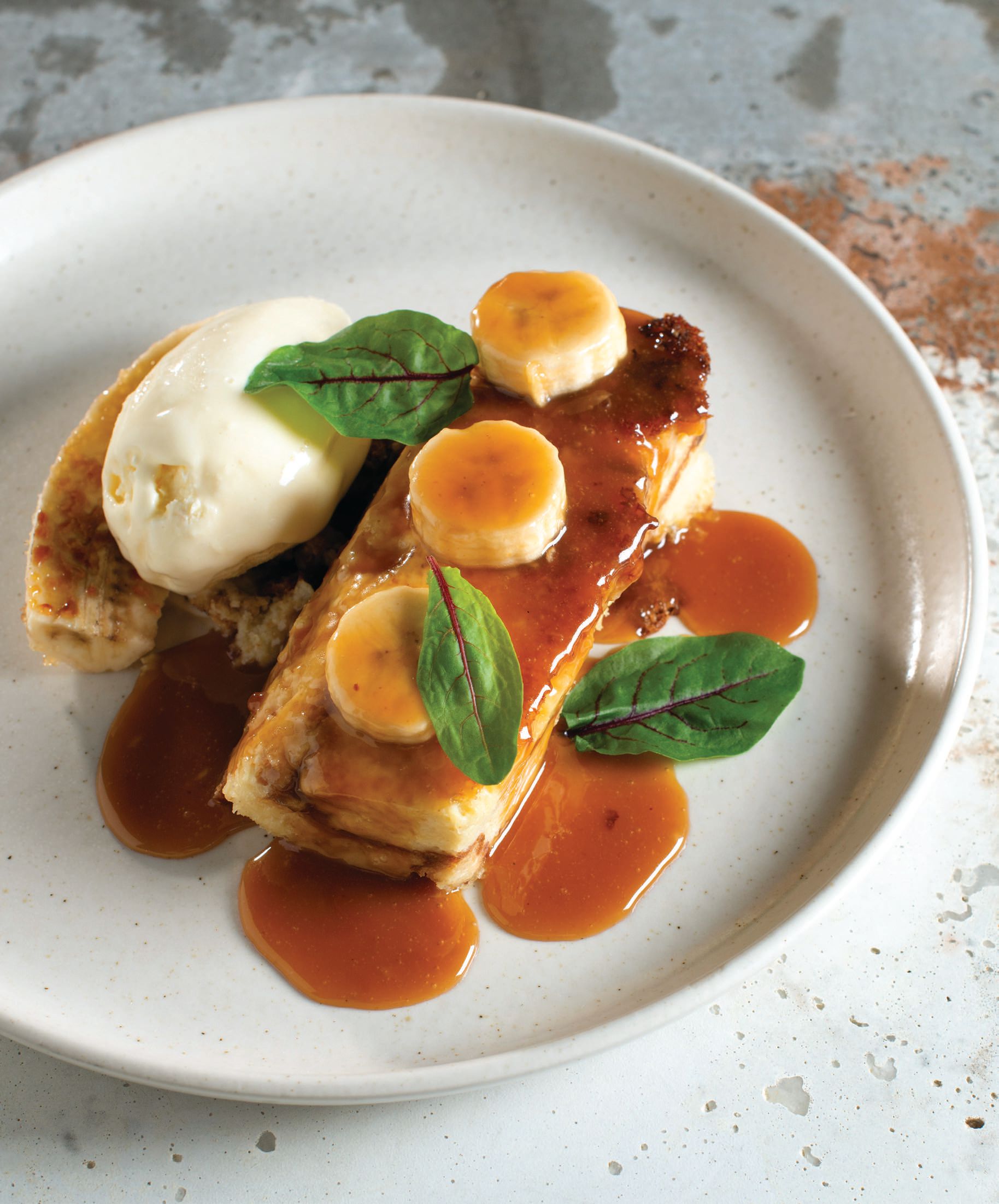 The Nutella bread pudding features bruleed bananas, vanilla gelato and caramel sauce. PHOTO COURTESY OF OUTSHINE PR