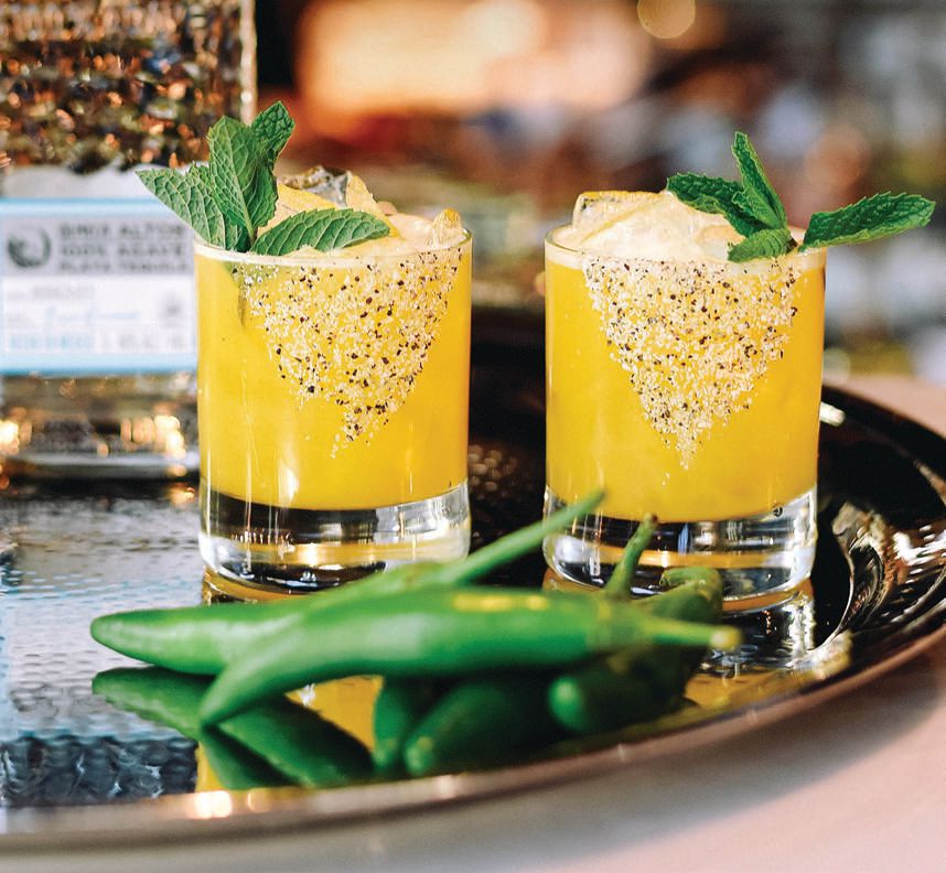 Try a spicy passion fruit margarita during JOEY Newport Beach’s happy hour, offered Monday through Friday from 3 to 6PM PHOTO COURTESY OF BRANDS 59