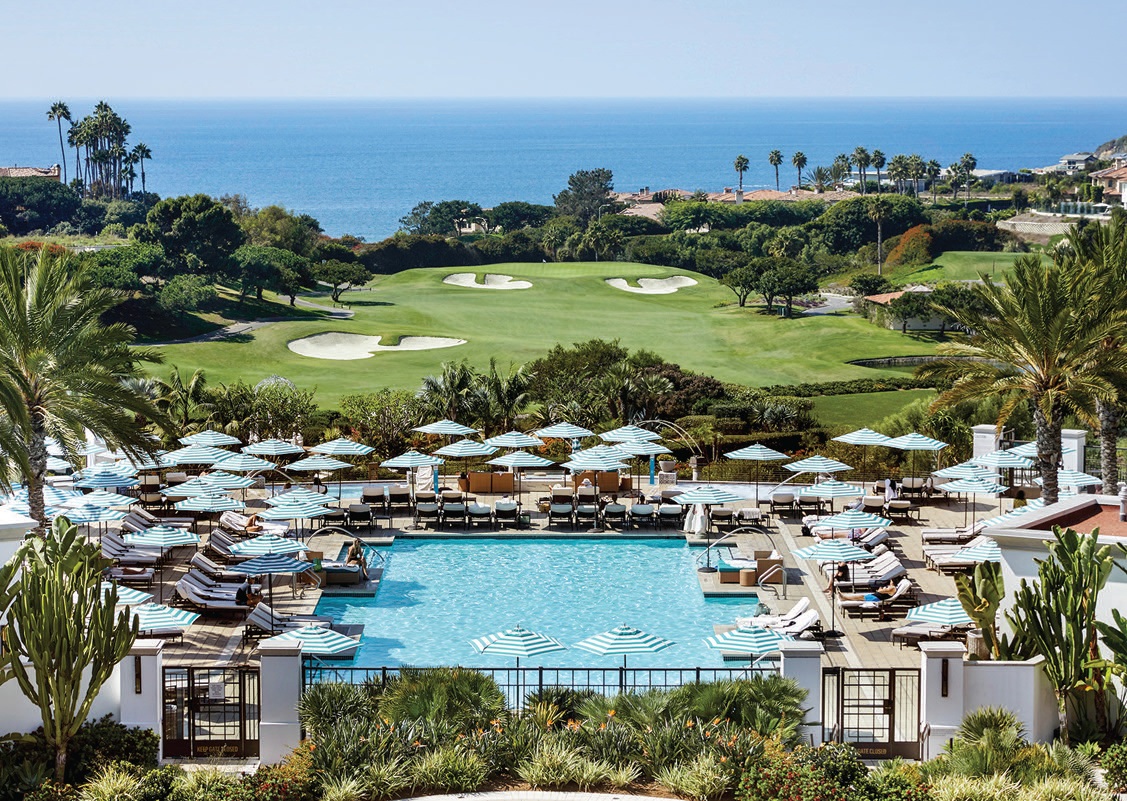 Waldorf Astoria Monarch Beach Resort & Club’s sparkling pool and fairway PHOTO: BY JAMES BAIGRIE