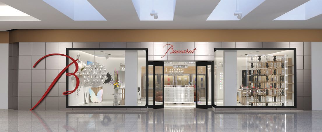 An interior and exterior look at the updated Baccarat boutique, now located on South Coast Plaza’s penthouse level. PHOTO COURTESY OF BRANDS